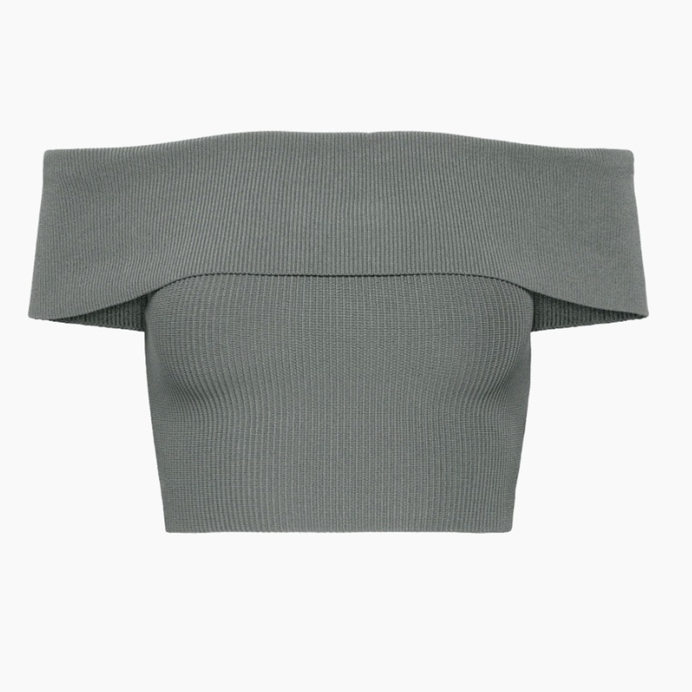Aritzia Babaton Sculpt Knit Off Shoulder Top Size L Gray